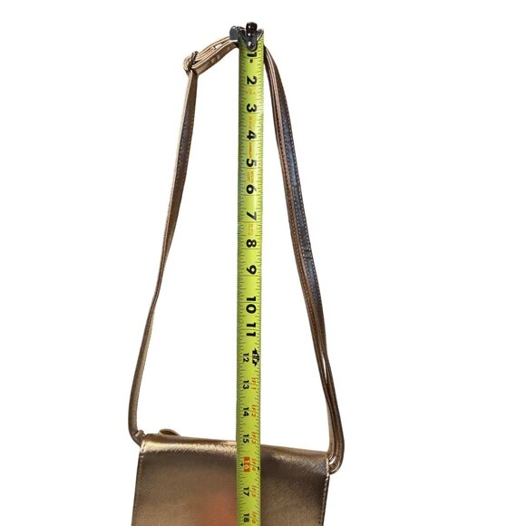 Gold Metallic Crossbody Bag With Bow Detail Adjustable Strap - Picture 9 of 11